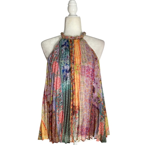 Alice + Olivia Alycia Printed Pleated Chiffon Top Halter Multicolor - Picture 1 of 13
